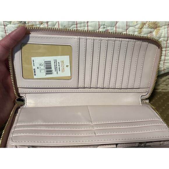 NWT Michael Kors Jet Set Travel Continental Long Wallet Wristlet Powder blush - Picture 5 of 9